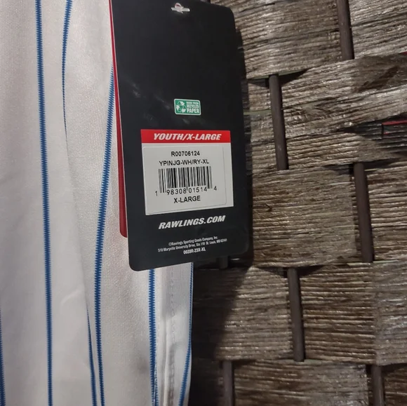 Rawlings Jogger Fit White Blue Pinstripe Baseball Pants Youth XL - Picture 4 of 5